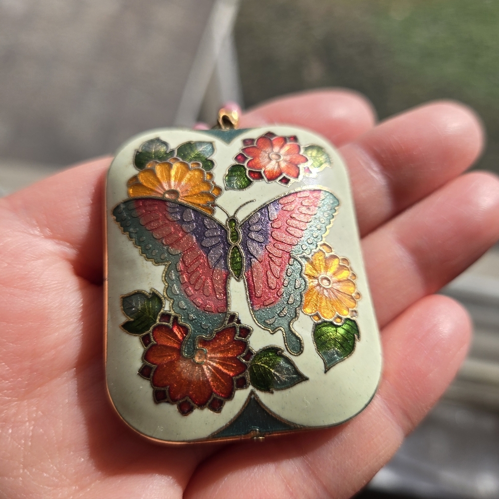 RARE Vintage Cloisonne Large Butterfly Necklace